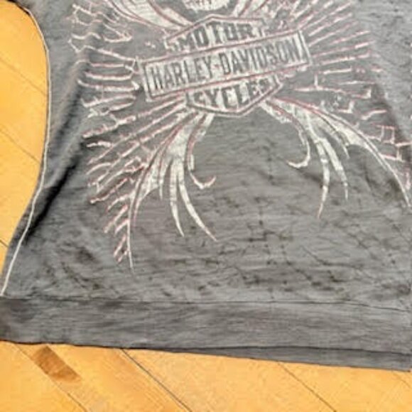 Harley-Davidson Skull Graphic Tee Black Distressed Biker Shirt Size Women's XL - Picture 13 of 13